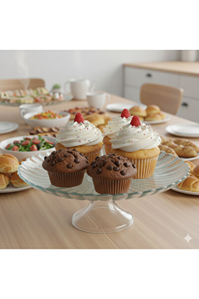 Sigma 28 cm ayaklı kalın cam sunumluk -şeffaf