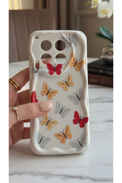 TechTrove Tecno Camon 30 Uyumlu Renkli Kelebek Desenli Dalgalı Kenar Kılıf - ...