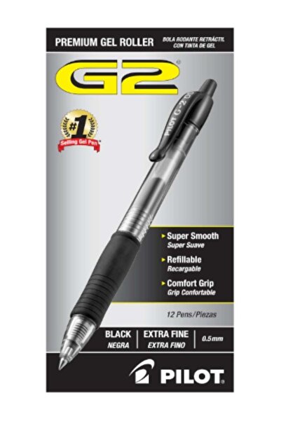 Pilot قلم حبر جاف G2 أسود 0.5 مم، عبوة من 12 قلم