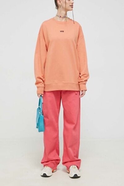 Vans Women's Sweatshirt, Pale Orange, Cotton, Mini Orange Logo, Size M (INTL)