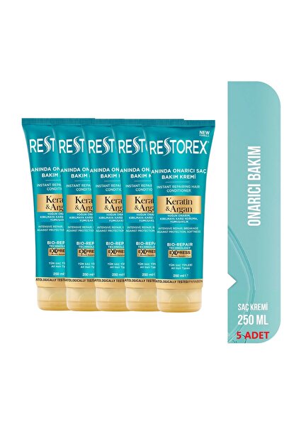 Restorex Keratin & Argan Onarıcı Saç Bakım Kremi 5x250 Ml - Yıpranmış Ve Hasa...