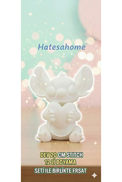 HatesaHome Dev 20 cm Lilo ve Stitch Boyama Seti - 12'li Boyama seti ve Fırça Hediyeli -Sevgiliye sevimli hediye