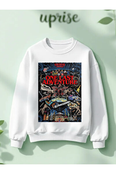 Vordevia Hanorac Stranger Things One Last Adventure cu imprimeu din bumbac 3 fire B guler rotund O supradimensionat