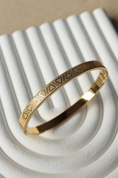 FİRST JEWELRY Kelepçe Desenli Takı Gold Kadın Çelik Bileklik