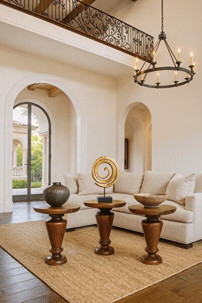 Simillo Home&Living Mantar Formlu Ahşap Sehpa 3’lü Set – Fındık Tonlarında Şı...