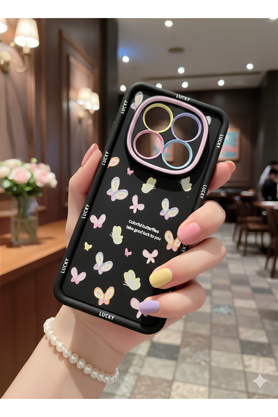 TechTrove حافظة بتصميم Lucky لهاتف Xiaomi Redmi Note 14 Pro مع فراشة سوداء وح...