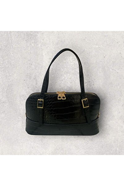 Miss Poem Women's Black Crocodile Bag