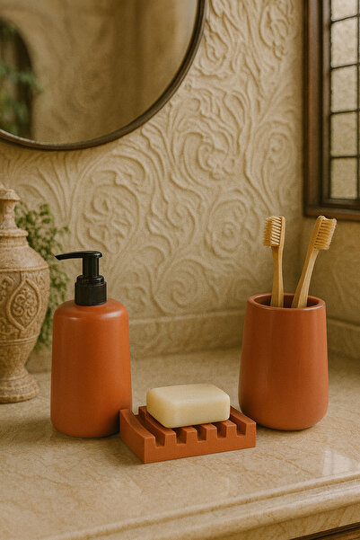 Zigzag Home Decorative 3 Piece Bohemian Style Oval Model Bathroom Set Liquid Soap Dispenser Solid Soap Holder Toothbrush Holder Set