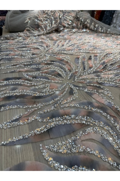 OsmanKumaşDantel دانتيل متدرج مطرز بالخرز والترتر (100×145 سم)