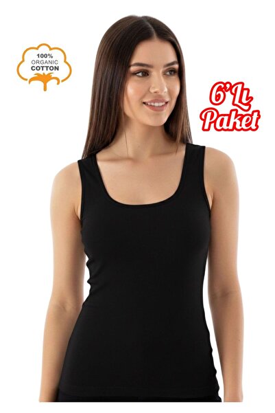 Özten İç Giyim 6-Pack Economical Pack 100% Cotton Breathable Ribbed Fabric Wide Strap Women's Tank Top Ozt1-511