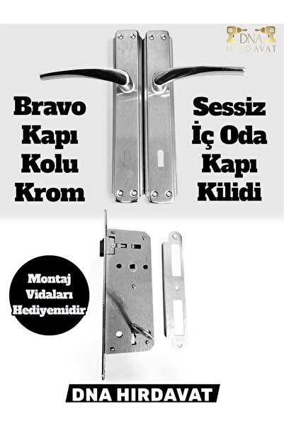 DNA HIRDAVAT Set de mâner de ușă din satin Bravo și încuietoare ovală silenți...