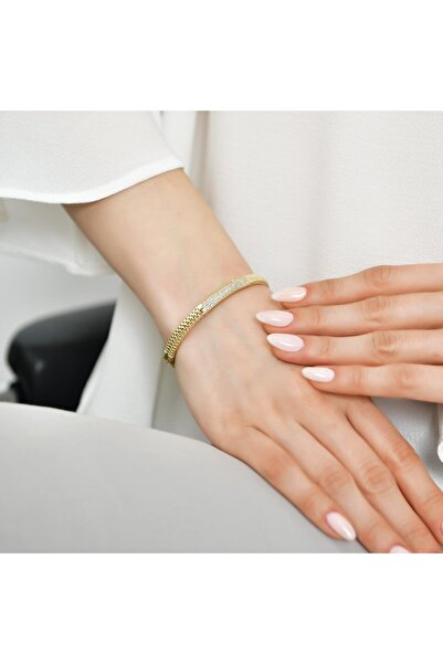 Goldium Jewellery 14 Ayar Altın Taşlı Yılan Kelepçe Bilezik