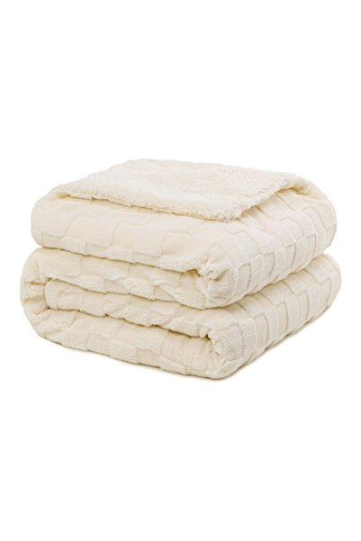 OEM SINBINTA Checkered Sherpa Sofa Blanket 150x200 cm - Cream White