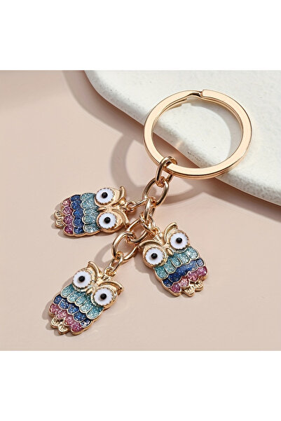 Hilosh Gold Color Keychain and Bag Accessory with Colorful Owl Figure