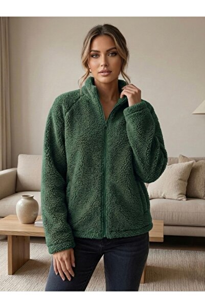 Tumba Kadın Polar Peluş Fermuarlı Oversize Kaban – Yumuşak Peluş Polar Mont