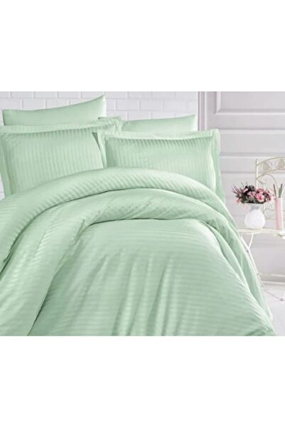 OEM Double hotel bedding set with Damask stripes 6 pieces 230 x 250 cm Mint