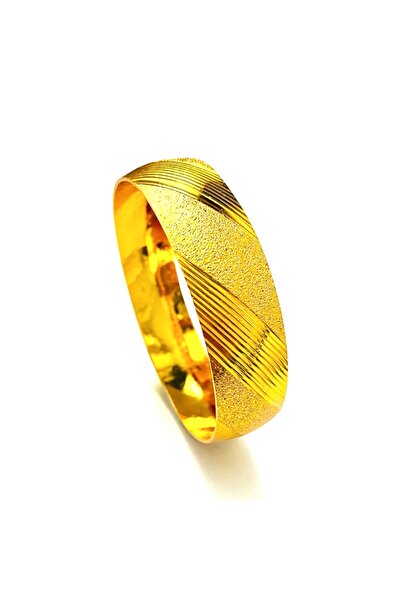 CAXBERN 22 Ayar Altın Kaplama Kumlu ve Çizgi Desenli Özel Model Bilezik 1 Adet