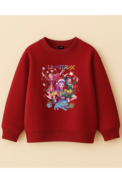 fasardi Kpop Demon Hunters Huntrix Rumi Zoey Mira New Year's Themed Printed Oversized Girls' Sweatshirt