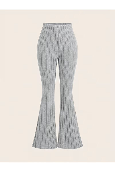 Marin Star Gri material reiat talie înaltă evazat Pantaloni pentru femei, țesătură elastică din tricot evazat Pantaloni