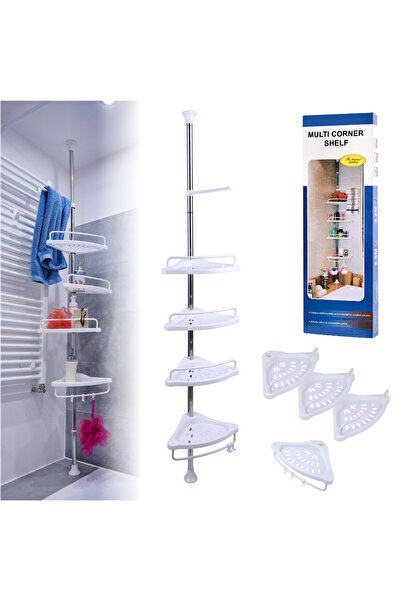 Avex Organizator baie, raft de baie de tip "coltar" cu brat telescopic, cu 4 etajere si suport pentr