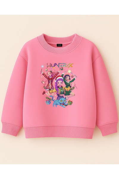 fasardi Kpop Demon Hunters Huntrix Rumi Zoey Mira New Year's Themed Printed Oversized Girls' Sweatshirt