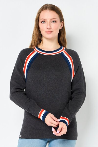 Lacoste Women Crew Neck Embroidered Logo Sweater, Grey