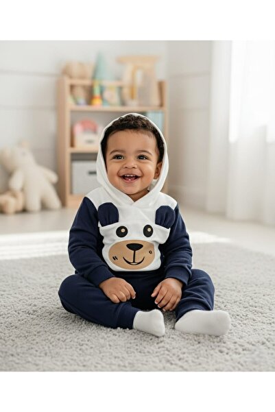 FURYATEX Boy's Hooded Teddy Bear Printed Sweat Tracksuit Two-Piece Bottom and...