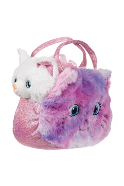 OEM White Plush Cat with Purple Plush Bag and Pink Glitter Ears 20x8x22 cm