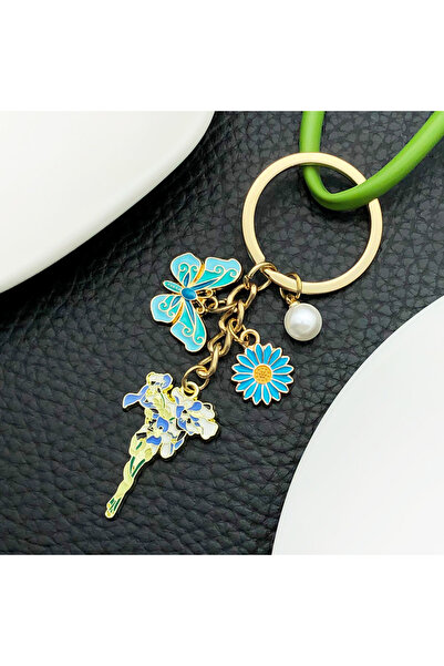 Hilosh Blue Gold Color Keychain and Bag Accessory with Butterfly Flower and P...