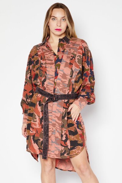 Diesel Women Camouflage Midi Casual Dress, Peach Combo