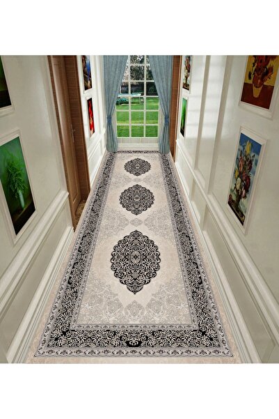 FABRIC مفرش ممر كلاسيكي مقاس $80 \times 300$ سم بلون البيج والأسود.