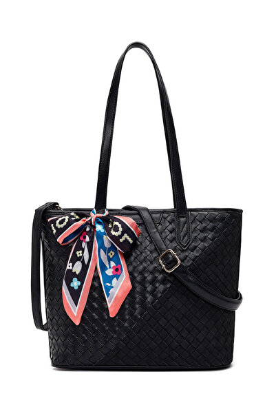 Derimod Women's Black Long Strap Knitted Shoulder Bag with Accessories 25Wbd266229