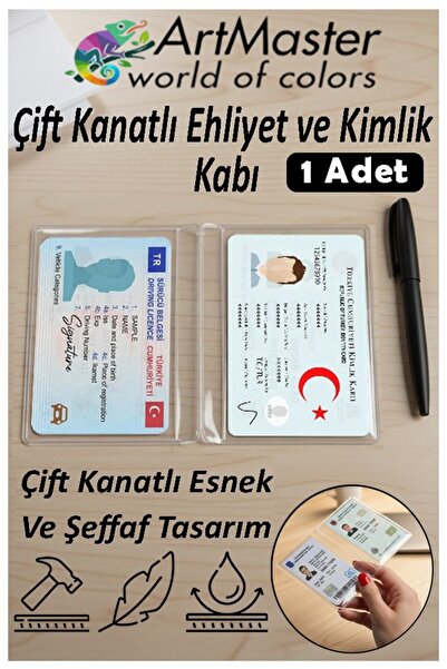 Artmaster Ehliyet Ve Kimlik Kabı Çift Kanatlı 1 Adet Şeffaf Yumuşak Kimlik Kı...