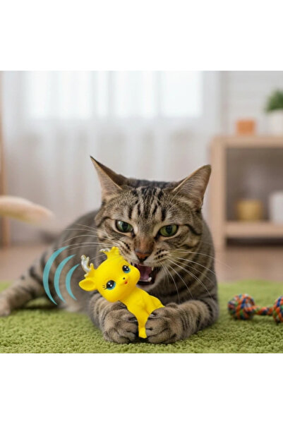 lowell home لعبة بلاستيكية على شكل غزال مع صوت للحيوانات الأليفة