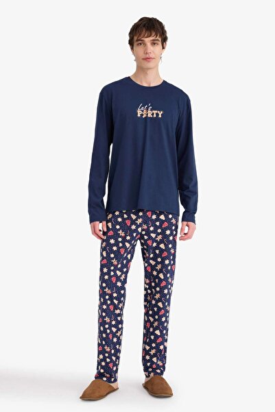 DeFacto New Year Themed Pajama Set Regular Fit Long Sleeve Top Long Bottom G7274Ax25Wn