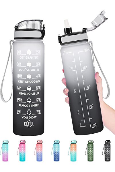 Refill Enerbone 32oz Leakproof BPA-Free Motivational Water Bottle with Time M...