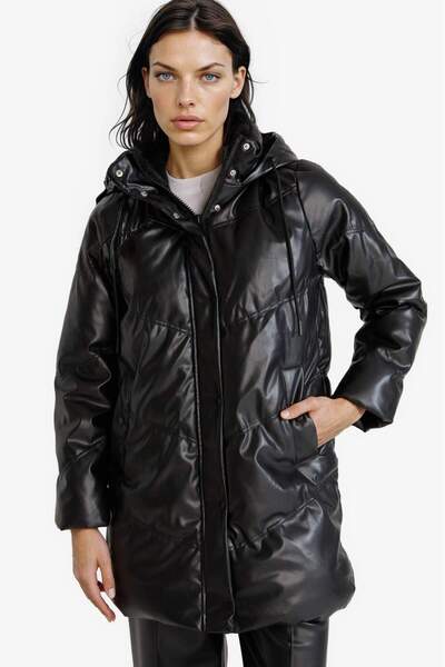 DeFacto Waterproof Relax Fit Hooded Faux Leather Parka F2884Ax26Sp