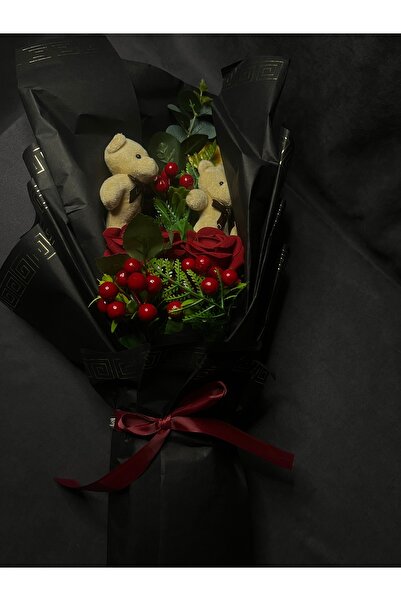 Tui Design Ayıcıklı Güllü Ledli Kokinalı Yılbaşı Temalı Buket