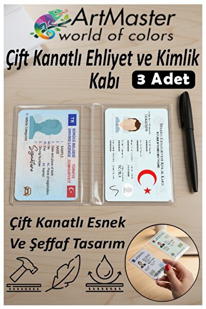 Artmaster Ehliyet Ve Kimlik Kabı Çift Kanatlı 3 Adet Şeffaf Yumuşak Kimlik Kı...