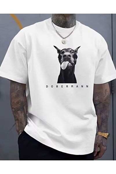 LELVANİ تي شيرت للجنسين بطباعة دوبرمان