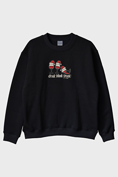 Generic Brand Drink Drank Drunk Black Crew Neck Sweatshirt