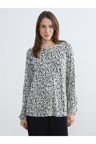 LC Waikiki Lcw Grace Black Crew Neck Patterned Blouse