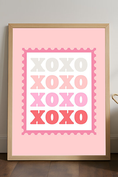 Duvarda XOXO Ξύλινη Αφίσα με Πλαίσιο, Διακοσμητικό Ροζ Πίνακας Τοίχου