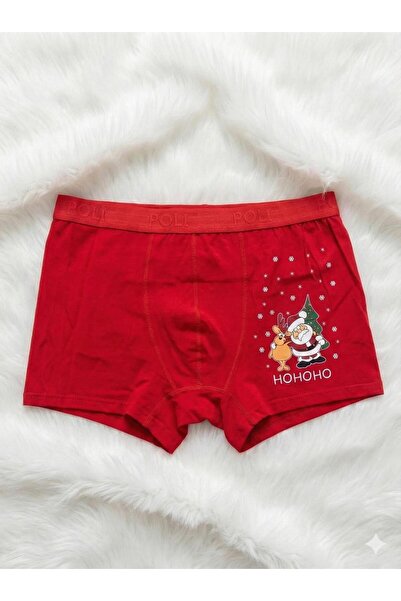 Shozy Boutique Erkek Yılbaşı Temalı Kırmızı Boxer-Noel Desenli İç Çamaşırı