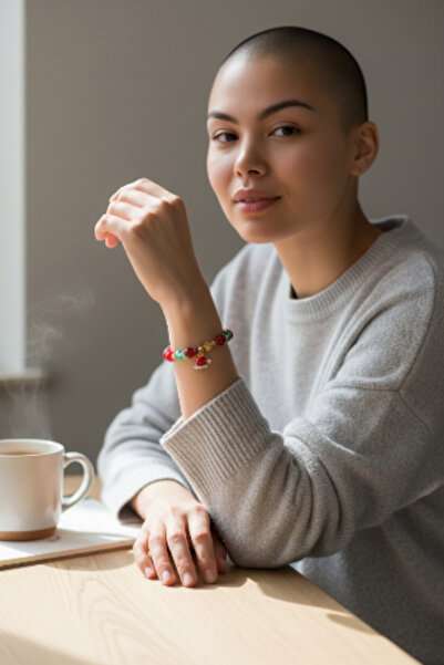 HELİSA ACCESSORİES سوار من الحجر الطبيعي مع حجر العقيق الأحمر وتعليقة على شكل...