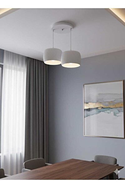 Dropcek eticaret Oval Beton Görünüm 2 Li Sarkıt Avize Bohem Modern Rustik (E2...