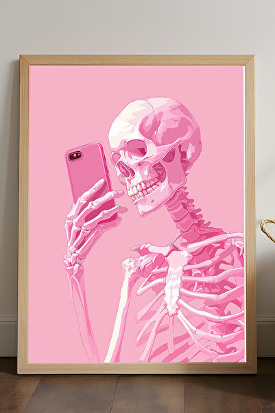 Duvarda Poster cu ramă din lemn natural Skeleton Selfie, pictură decorativă r...