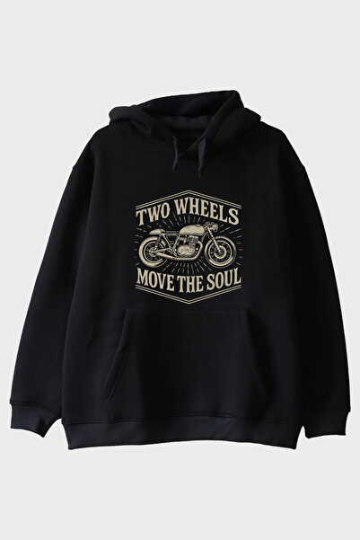 Generic Brand هودي أسود بتصميم دراجة نارية من Two Wheels Move the Soul