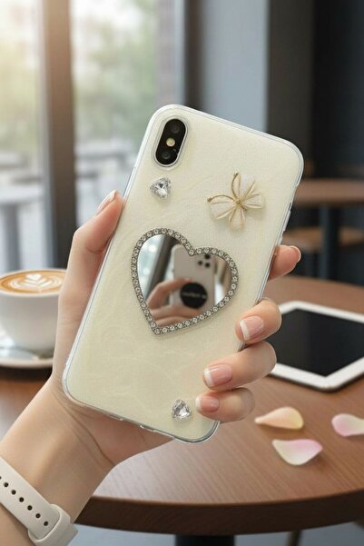 batuteknoloji Apple İphone XS Max Aynalı Taşlı Fiyonklu Kabartma Yüzeyli Lady BTU Silikon Kapak