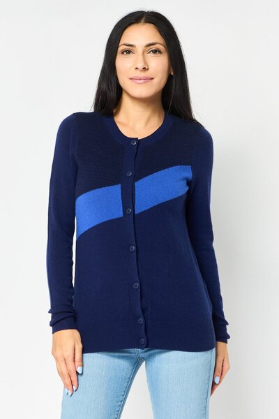 Lacoste Women Crew Neck Embroidered Logo Long Sleeve Cardigan, Navy Blue